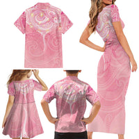 Breast Cancer Awareness Maori Aotearoa Family Matching Short Sleeve Bodycon Dress and Hawaiian Shirt Manta Ray - Pink Glaze LT7 - Polynesian Pride
