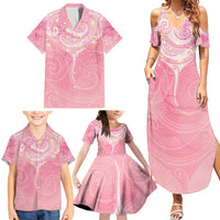 Breast Cancer Awareness Maori Aotearoa Family Matching Summer Maxi Dress and Hawaiian Shirt Manta Ray - Pink Glaze - Polynesian Pride
