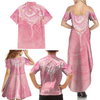 Breast Cancer Awareness Maori Aotearoa Family Matching Summer Maxi Dress and Hawaiian Shirt Manta Ray - Pink Glaze - Polynesian Pride