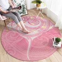 Breast Cancer Awareness Maori Aotearoa Round Carpet Manta Ray - Pink Glaze - Polynesian Pride