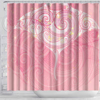 Breast Cancer Awareness Maori Aotearoa Shower Curtain Manta Ray - Pink Glaze - Polynesian Pride