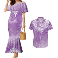 Epilepsy Awareness Maori Aotearoa Couples Matching Mermaid Dress and Hawaiian Shirt Manta Ray - Purple Glaze LT7 Purple - Polynesian Pride