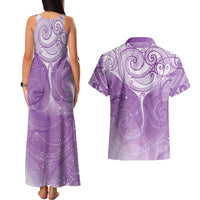 Epilepsy Awareness Maori Aotearoa Couples Matching Tank Maxi Dress and Hawaiian Shirt Manta Ray - Purple Glaze LT7 - Polynesian Pride
