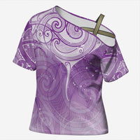 Epilepsy Awareness Maori Aotearoa Cross Shoulder Shirt Manta Ray - Purple Glaze - Polynesian Pride
