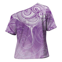 Epilepsy Awareness Maori Aotearoa Cross Shoulder Shirt Manta Ray - Purple Glaze - Polynesian Pride