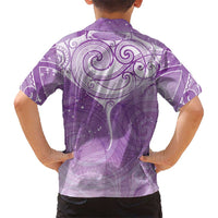 Epilepsy Awareness Maori Aotearoa Family Matching Off The Shoulder Long Sleeve Dress and Hawaiian Shirt Manta Ray - Purple Glaze LT7 - Polynesian Pride