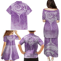 Epilepsy Awareness Maori Aotearoa Family Matching Puletasi and Hawaiian Shirt Manta Ray - Purple Glaze - Polynesian Pride