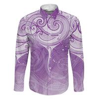 Epilepsy Awareness Maori Aotearoa Family Matching Summer Maxi Dress and Hawaiian Shirt Manta Ray - Purple Glaze LT7 Dad's Shirt - Long Sleeve Purple - Polynesian Pride