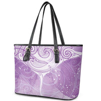 Epilepsy Awareness Maori Aotearoa Leather Tote Bag Manta Ray - Purple Glaze - Polynesian Pride