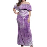 Epilepsy Awareness Maori Aotearoa Off Shoulder Maxi Dress Manta Ray - Purple Glaze - Polynesian Pride