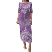 Epilepsy Awareness Maori Aotearoa Puletasi Manta Ray - Purple Glaze LT7 Long Dress Purple - Polynesian Pride