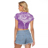 Epilepsy Awareness Maori Aotearoa Raglan Cropped T Shirt Manta Ray - Purple Glaze - Polynesian Pride