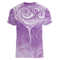 Epilepsy Awareness Maori Aotearoa Women V-Neck T-Shirt Manta Ray - Purple Glaze - Polynesian Pride