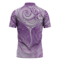 Epilepsy Awareness Maori Aotearoa Zipper Polo Shirt Manta Ray - Purple Glaze - Polynesian Pride