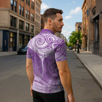 Epilepsy Awareness Maori Aotearoa Zipper Polo Shirt Manta Ray - Purple Glaze - Polynesian Pride