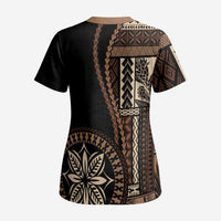 Samoa Siapo Motif Scrub Top Classic Style - Black Ver02 LT7 - Polynesian Pride