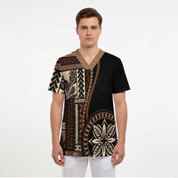 Samoa Siapo Motif Scrub Top Classic Style - Black Ver02 LT7 - Polynesian Pride
