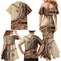 Samoa Siapo Mamanu Family Matching Mermaid Dress and Hawaiian Shirt Plumeria Mocha Motifs LT7 - Polynesian Pride
