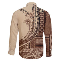 Samoa Siapo Mamanu Family Matching Off The Shoulder Long Sleeve Dress and Hawaiian Shirt Plumeria Mocha Motifs LT7 - Polynesian Pride
