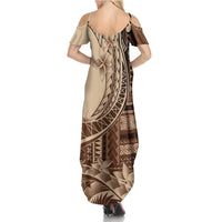 Samoa Siapo Mamanu Family Matching Summer Maxi Dress and Hawaiian Shirt Plumeria Mocha Motifs LT7 - Polynesian Pride