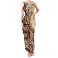 Samoa Siapo Mamanu Family Matching Tank Maxi Dress and Hawaiian Shirt Plumeria Mocha Motifs LT7 Mom's Dress Mocha - Polynesian Pride