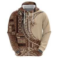 Samoa Siapo Mamanu Zip Hoodie Plumeria Mocha Motifs