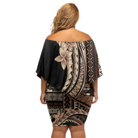 Samoa Siapo Mamanu Family Matching Off Shoulder Short Dress and Hawaiian Shirt Plumeria Black Motifs LT7 - Polynesian Pride