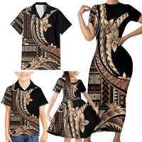 Samoa Siapo Mamanu Family Matching Short Sleeve Bodycon Dress and Hawaiian Shirt Plumeria Black Motifs LT7 - Polynesian Pride