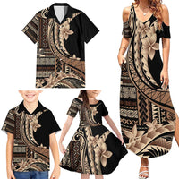 Samoa Siapo Mamanu Family Matching Summer Maxi Dress and Hawaiian Shirt Plumeria Black Motifs LT7 - Polynesian Pride