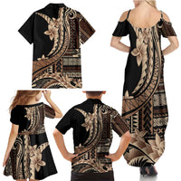 Samoa Siapo Mamanu Family Matching Summer Maxi Dress and Hawaiian Shirt Plumeria Black Motifs LT7 - Polynesian Pride