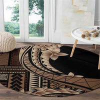Samoa Siapo Mamanu Round Carpet Plumeria Black Motifs
