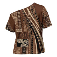 Pasifika Women's Day - Samoa Siapo Malu Tattoo Inspired Cross Shoulder Shirt Brown