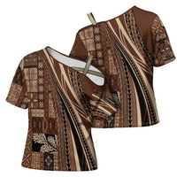 Pasifika Women's Day - Samoa Siapo Malu Tattoo Inspired Cross Shoulder Shirt Brown