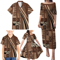 Pasifika Women's Day - Samoa Siapo Malu Tattoo Inspired Family Matching Puletasi and Hawaiian Shirt Brown