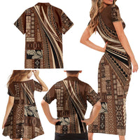 Pasifika Women's Day - Samoa Siapo Malu Tattoo Inspired Family Matching Short Sleeve Bodycon Dress and Hawaiian Shirt Brown LT7 - Polynesian Pride