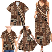 Pasifika Women's Day - Samoa Siapo Malu Tattoo Inspired Family Matching Summer Maxi Dress and Hawaiian Shirt Brown LT7 - Polynesian Pride