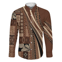 Pasifika Women's Day - Samoa Siapo Malu Tattoo Inspired Family Matching Summer Maxi Dress and Hawaiian Shirt Brown LT7 Dad's Shirt - Long Sleeve Brown - Polynesian Pride