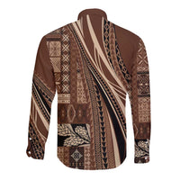 Pasifika Women's Day - Samoa Siapo Malu Tattoo Inspired Long Sleeve Button Shirt Brown