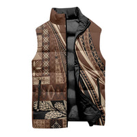 Pasifika Women's Day - Samoa Siapo Malu Tattoo Inspired Sleeveless Puffer Jacket Brown