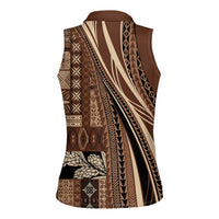 Pasifika Women's Day - Samoa Siapo Malu Tattoo Inspired Women Sleeveless Polo Shirt Brown