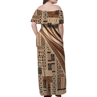 Pasifika Women's Day - Samoa Siapo Malu Tattoo Inspired Family Matching Off Shoulder Maxi Dress and Hawaiian Shirt Beige LT7 - Polynesian Pride