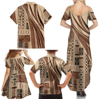 Pasifika Women's Day - Samoa Siapo Malu Tattoo Inspired Family Matching Summer Maxi Dress and Hawaiian Shirt Beige LT7 - Polynesian Pride