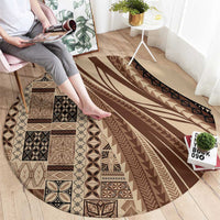 Pasifika Women's Day - Samoa Siapo Malu Tattoo Inspired Round Carpet Beige
