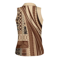 Pasifika Women's Day - Samoa Siapo Malu Tattoo Inspired Women Sleeveless Polo Shirt Beige