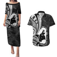Mother's Day Couples Matching Puletasi and Hawaiian Shirt Polynesia Vintage Hibiscus - Black
