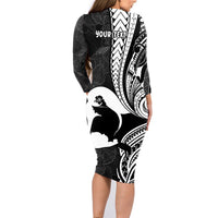 Mother's Day Family Matching Long Sleeve Bodycon Dress and Hawaiian Shirt Polynesia Vintage Hibiscus - Black LT7 - Polynesian Pride
