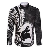 Mother's Day Family Matching Off The Shoulder Long Sleeve Dress and Hawaiian Shirt Polynesia Vintage Hibiscus - Black LT7 Dad's Shirt - Long Sleeve Black - Polynesian Pride