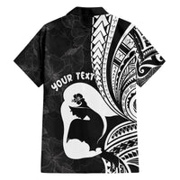 Mother's Day Family Matching Off Shoulder Short Dress and Hawaiian Shirt Polynesia Vintage Hibiscus - Black