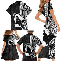 Mother's Day Family Matching Short Sleeve Bodycon Dress and Hawaiian Shirt Polynesia Vintage Hibiscus - Black LT7 - Polynesian Pride