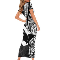 Mother's Day Short Sleeve Bodycon Dress Polynesia Vintage Hibiscus - Black LT7 - Polynesian Pride